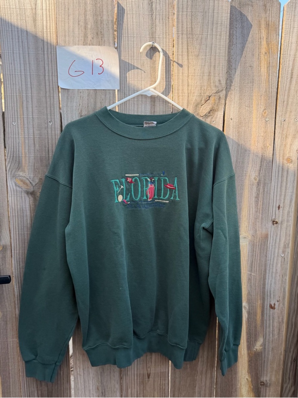 Vintage Florida Embroidered Crewneck Sweatshirt - Golf design Dark Green Size XL